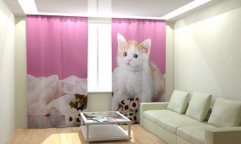 картинка Фотошторы Котёнок с букетом от магазина Рим-Декор